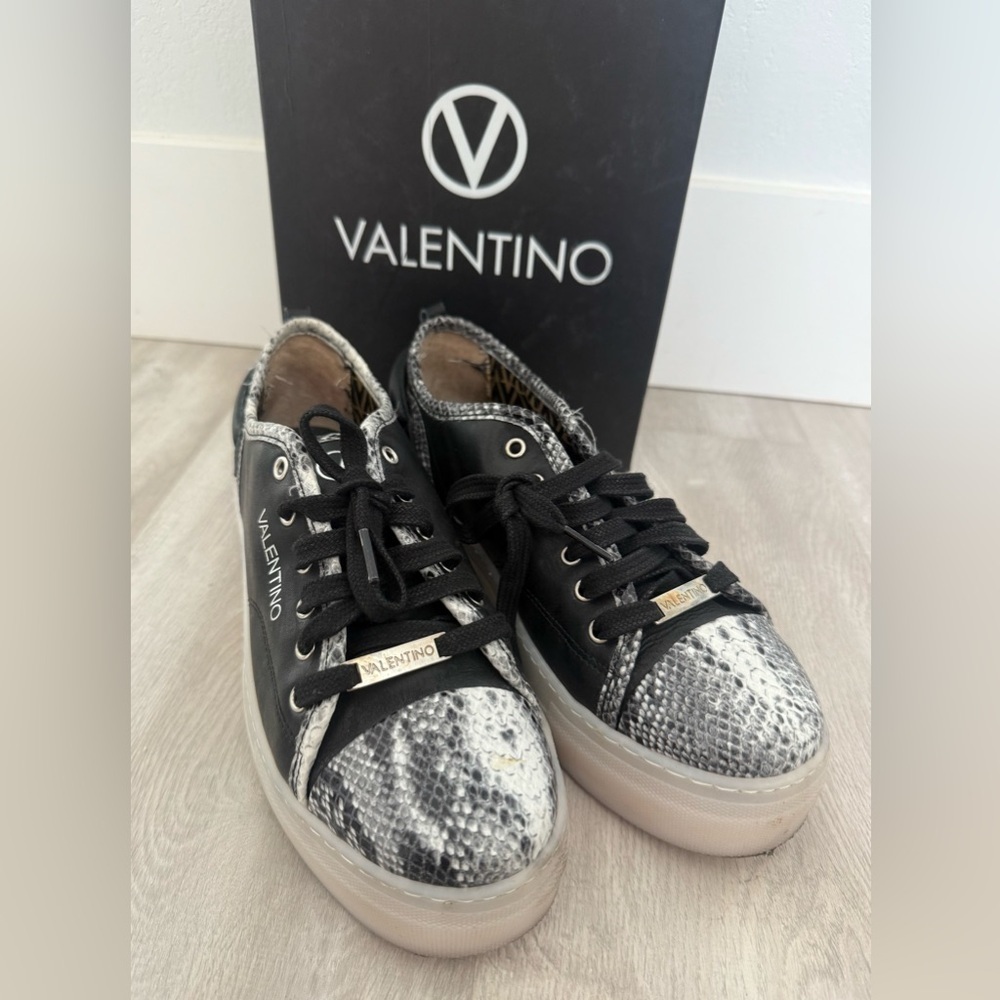 Valentino Dalia Black Snakeskin Leather Platform Sneakers Size 9.5 Made Italy